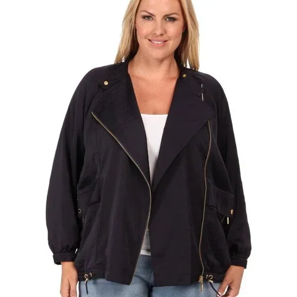 MICHAEL KORS Asymmetrical Oversized Zipper Front NAVY Jacket ( LARGE ) NWT  $160 - Picture 5 of 7